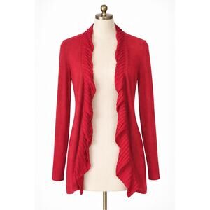 Eileen Fisher | Red Cardigan Sweater Ruffles Rayon Blend Light Cover Up S